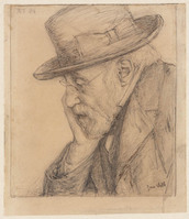 HH 002
<br/>
portret van Jozef Israëls met hoed, in profiel
<br/>
<em>Veth, Jan (1864-1925)</em>